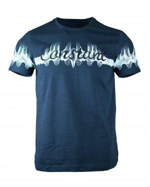 Nakışlı Bisiklet Yaka SlimFit T-Shirt Lacivert