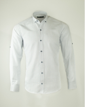 Baskılı Kol Katlama Detaylı Gömlek Beyaz